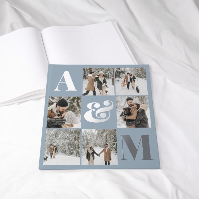 Photo Elegant Monogram Blue Guest Book (Creator Uploaded)