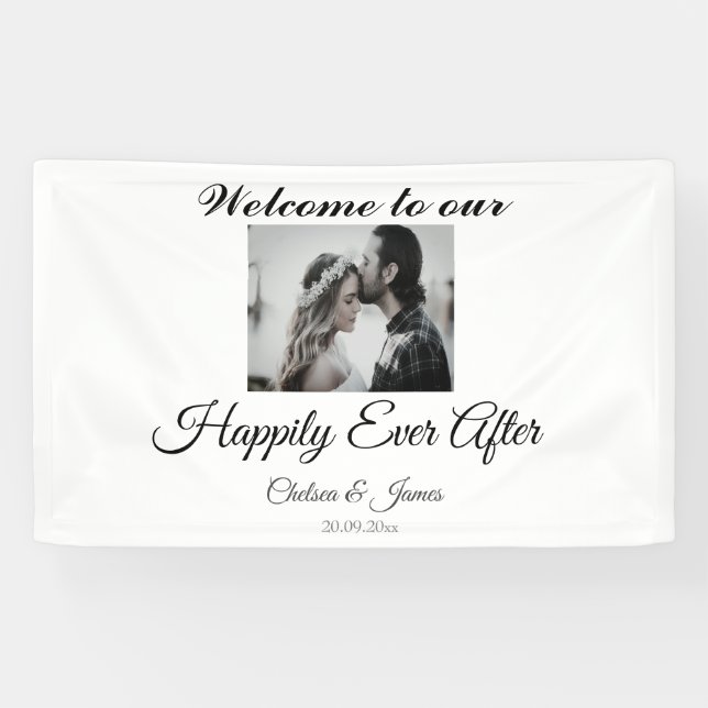 Photo Elegant Monogrammed Happily Ever After  Banner (Horizontal)