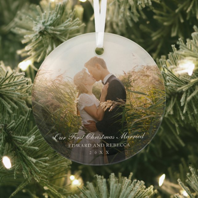 Photo Elegant Newlywed Our First Christmas Married Glass Tree Decoration (Insitu)