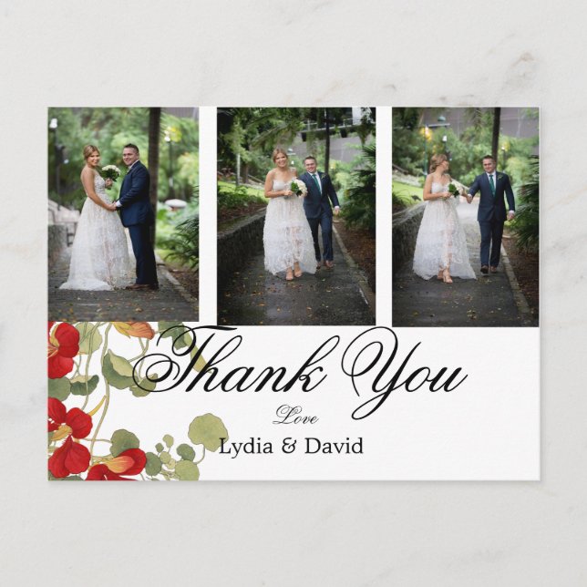 Photo Elegant Orange Floral Wedding Thank You Postcard (Front)