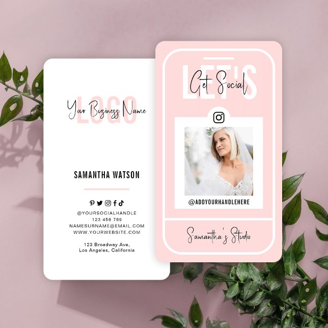 Photo Elegant Photography Feminine Pink Instagram Business Card (Creator Uploaded)