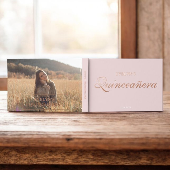 Photo Elegant Pink Birthday Quinceanera Guest Book (Creator Uploaded)