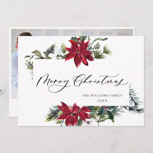 PHOTO Elegant Poinsettia Christmas Greeting Holiday Card (Front/Back)