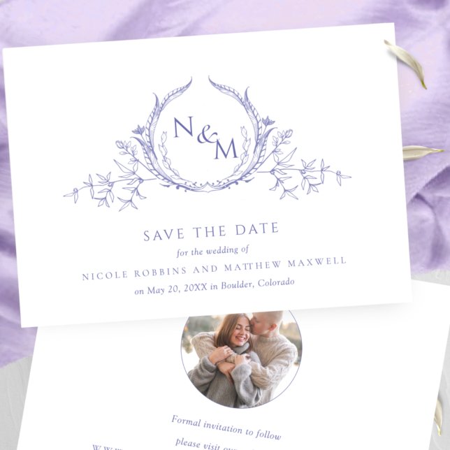 Photo, Elegant Purple Monogram Wedding Save The Date (Creator Uploaded)