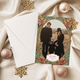 Photo Elegant Red Gold Holiday Party Card