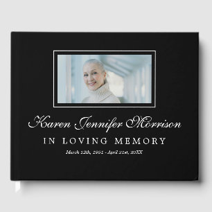 Photo Elegant Script Black In Loving Memory Guest Book
