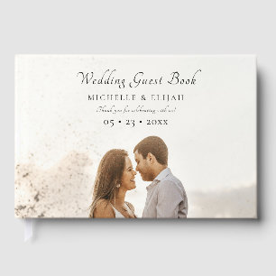 Photo Elegant Script Dusty Pink Wedding Guest Book