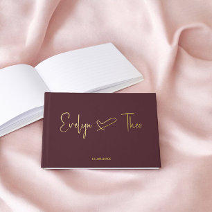 Photo Elegant Script Heart Burgundy Guest Book