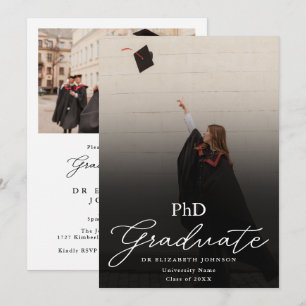 Photo Elegant Script PhD Degree Graduation Party Invitation