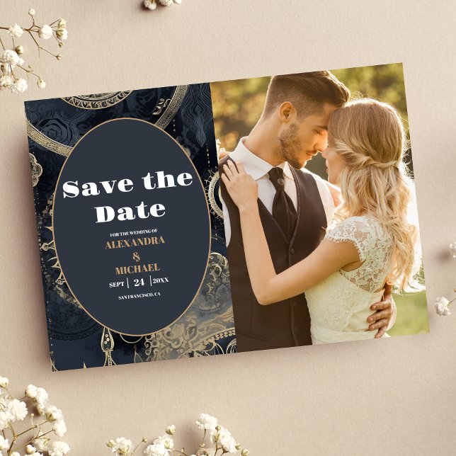 Photo Elegant Silver Gold Celestial Wedding Save The Date (Creator Uploaded)