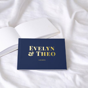 Photo Elegant Simple Blue Wedding Guest Book