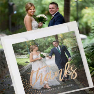 Photo Elegant Wedding Gold Square Thank You Card
