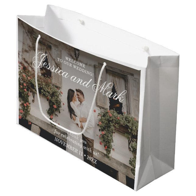 Photo Elegant Wedding Welcome Large Gift Bag (Front Angled)