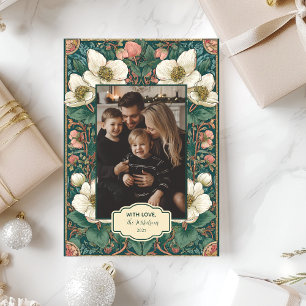 Photo Elegant Winter Floral Christmas Holiday Card