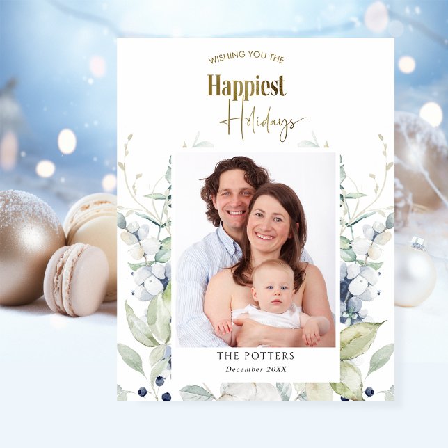 Photo, Elegant Winter Greenery, Happiest Holidays Holiday Card (Creator Uploaded)