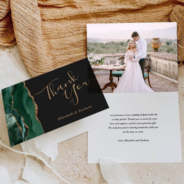 Photo Emerald Green Agate Dark Wedding Thank You Card (Creator Uploaded)