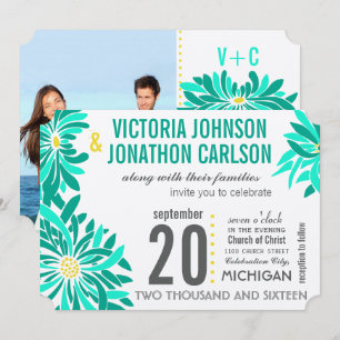 Photo Emerald Yellow Mint Modern Floral Wedding Invitation