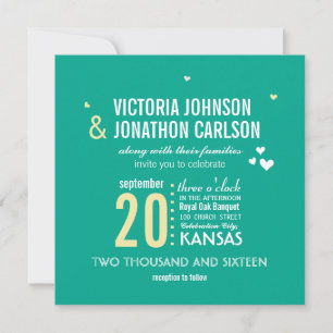 Photo Emerald Yellow Zig Zag Typography Wedding Invitation