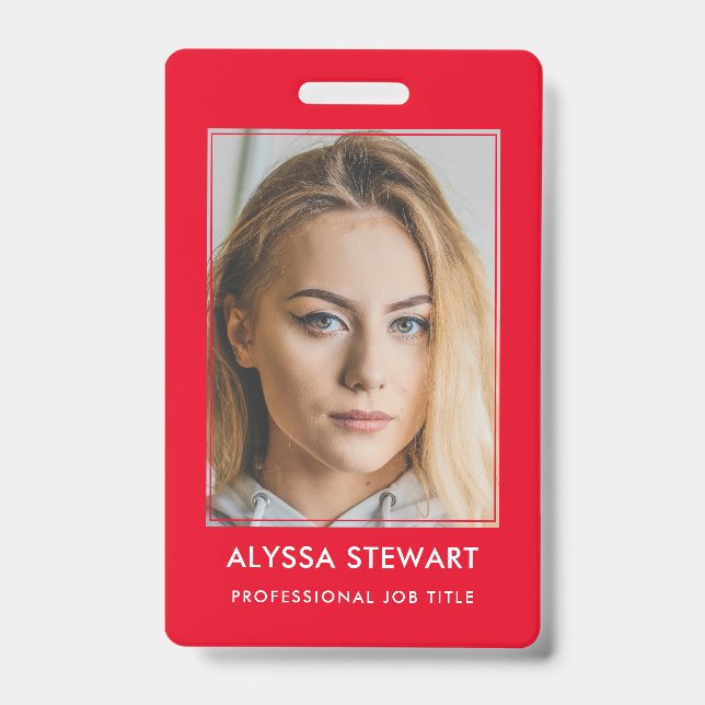 Photo Employee Business ID Red Staff Name Badge (Front)