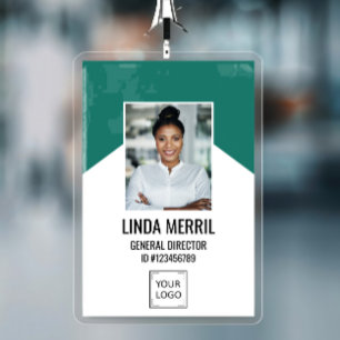 Photo Employee Company Logo  Security Green Teal ID Badge