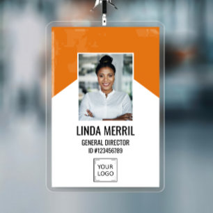 Photo Employee Company Logo  Security ORANGE ID Badge