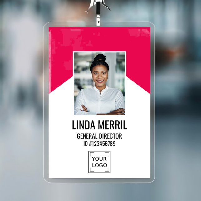 Photo Employee Company Logo  Security PINK ID Badge (Creator Uploaded)