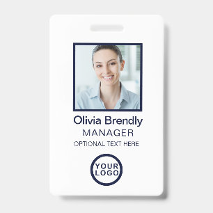 Photo Employee ID Name Badge Navy White