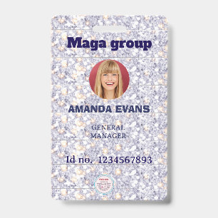 Photo Employee Logo or QR CODE glitter ID Badge
