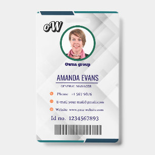 Photo Employee Logo or QR CODE white Badge ID Badge