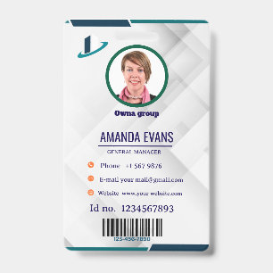 Photo Employee Logo or QR CODE white Badge ID Badge