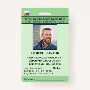 Photo Employee Name Bar Code Logo Custom ID ID Badge