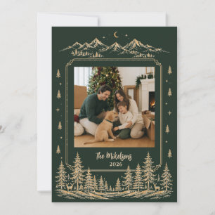 Photo Enchanted Gold Christmas Tree Woodland Holiday Card