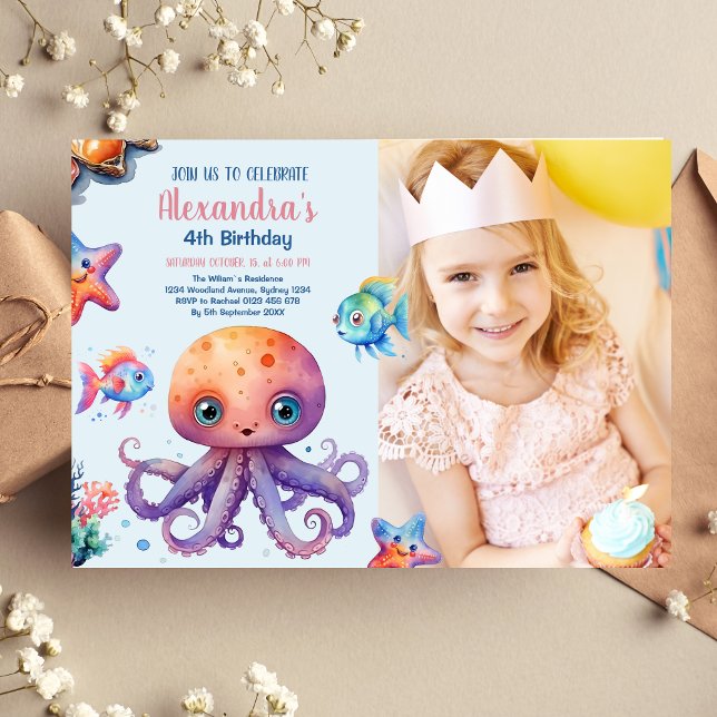 Photo Enchanting Watercolor Under-the-Sea Birthday Invitation (Creator Uploaded)