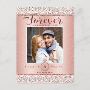 Photo Engagement Announcement Rose Gold Postcard