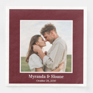 Photo Engagement Party Burgundy Napkin