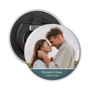 Photo Engagement Party Teal Button Bottle Opener