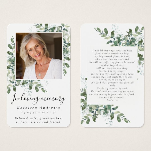 Photo Eucalyptus Funeral Memorial Prayer Card (Front & Back)