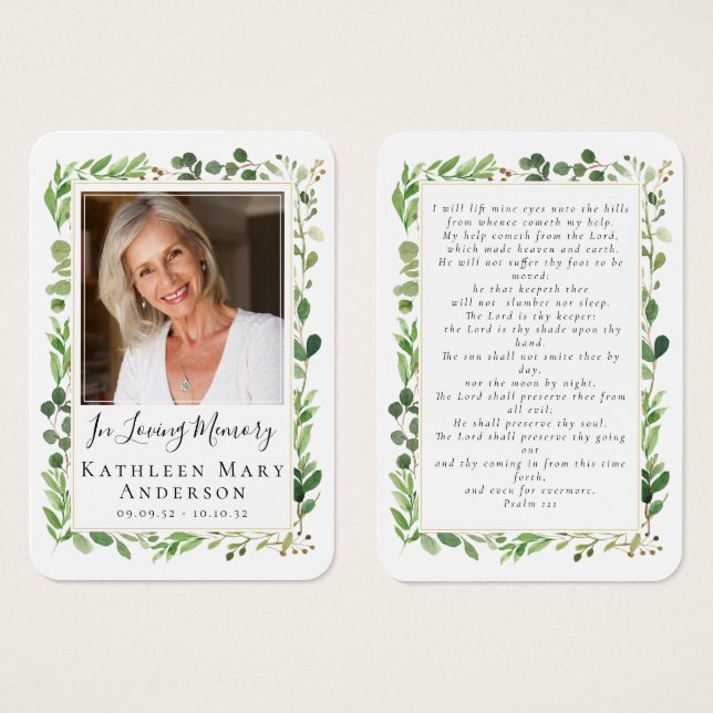 Photo Eucalyptus Funeral Memorial Prayer Card (Front & Back)