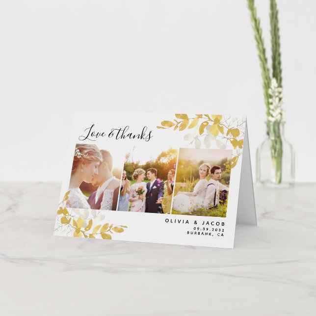Photo Eucalyptus Wedding Thank You Foil Greeting Card (Flower)