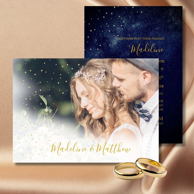 Photo Evening Sky Astral Gold Stars Blue  Wedding Invitation (Creator Uploaded)