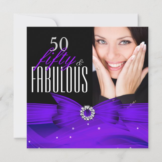 Photo Fabulous 50 Purple Diamond Birthday Party Invitation (Front)