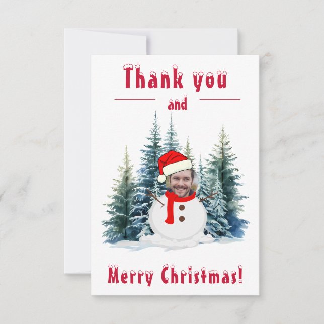 Photo Face Funny Merry Christmas and Thank You Card (Front)