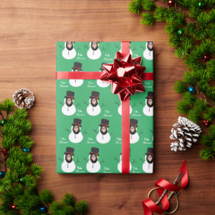 Photo Face Snowman Merry Christmas in spanish Wrapping Paper