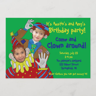 Photo Faces Clowns Birthday Party Invitation