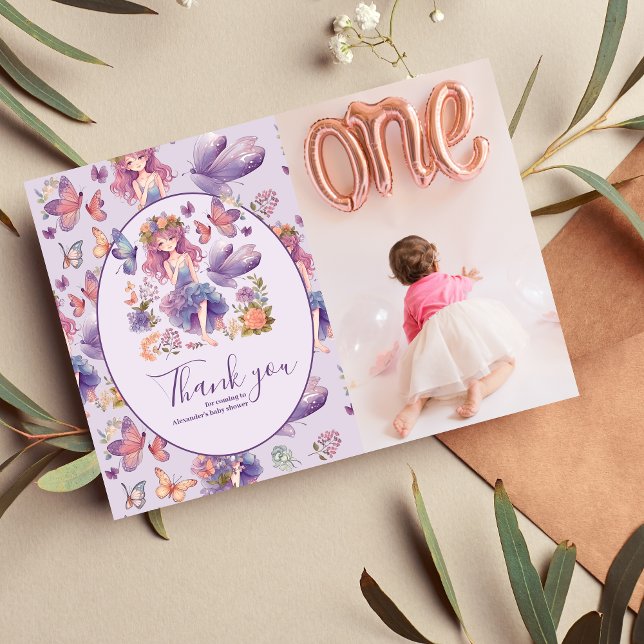 Photo Fairy First Enchanted Woodland 1st Birthday Thank You Card (Creator Uploaded)