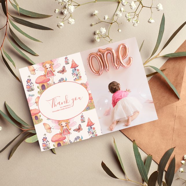 Photo Fairy First Enchanted Woodland 1st Birthday Thank You Card (Creator Uploaded)