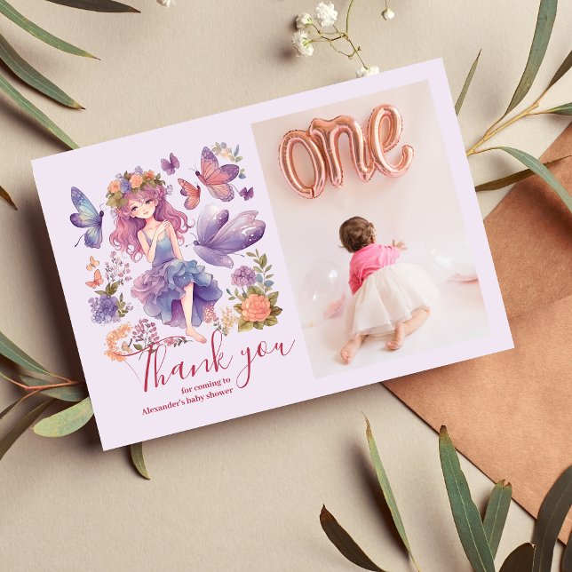 Photo Fairy First Enchanted Woodland 1st Birthday Thank You Card (Creator Uploaded)