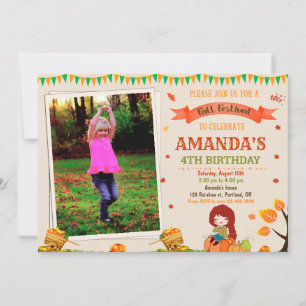 Photo Fall festival birthday invitation for girl