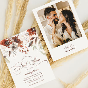 Photo Fall Floral Autumn Calligraphy Bridal Shower Invitation