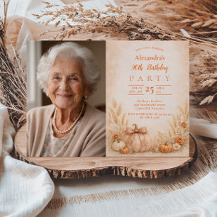 Photo Fall Harvest Floral 90th Birthday Invitation